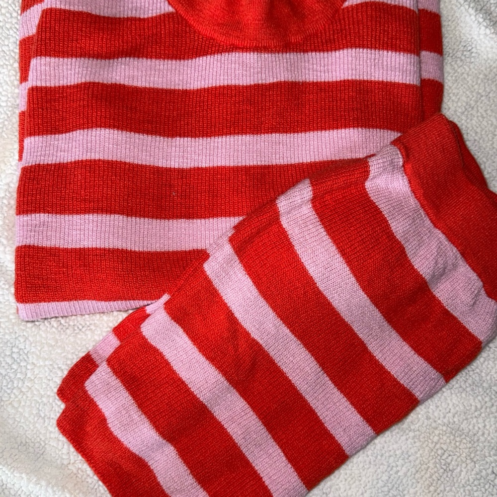 Vibrant Red and Pink Striped Turtleneck Sweater